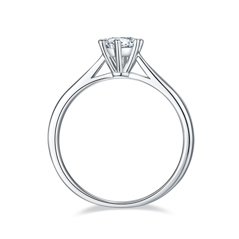 直臂周家六爪S925银镀白金MoissaniteWomen's Ring50分D级